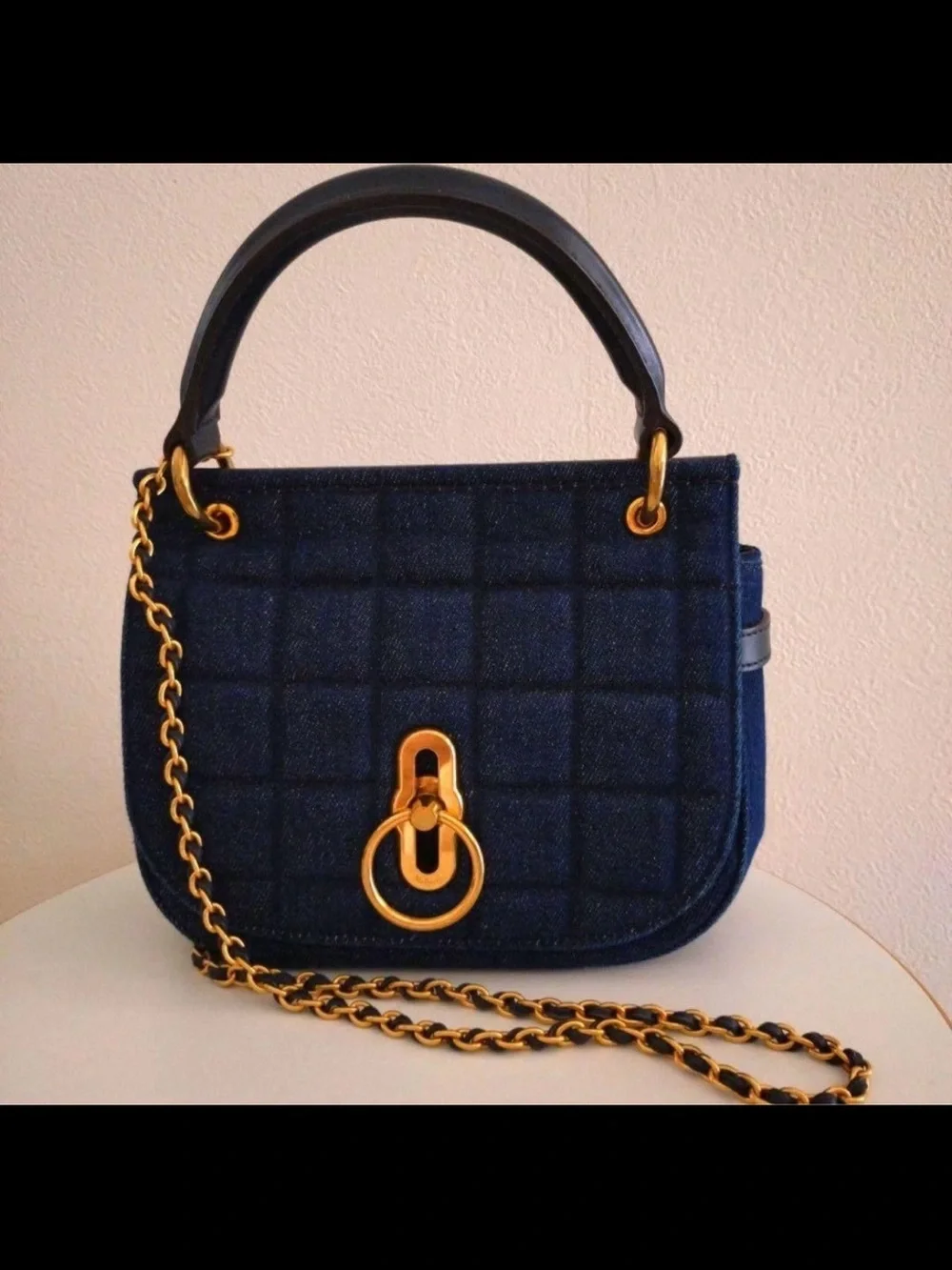Mulberry Navy Quilted Top-Handle Shoulder Bag with Gold Hardware